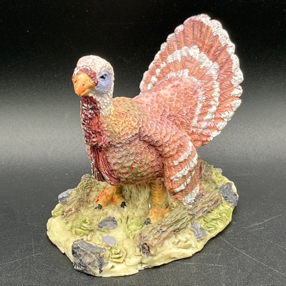 Vtg Strutting Tom Turkey Figurine 3"x3.5" Resin Thanksgiving Autumn Rustic Decor